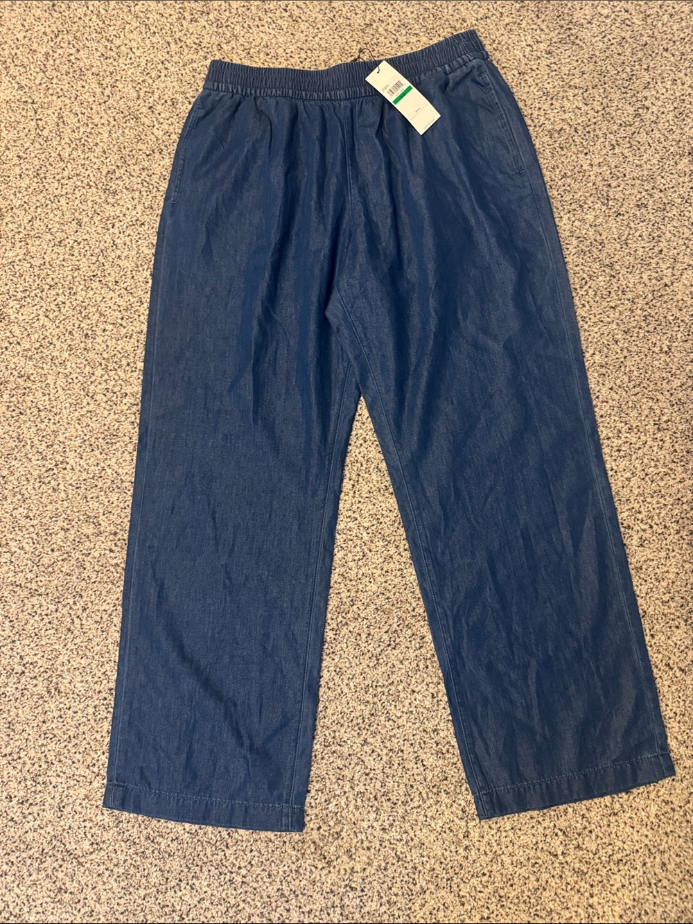 Calvin Klein Denim-Look Lightweight Elastic Waist Pull-On Pants in Denim Blue